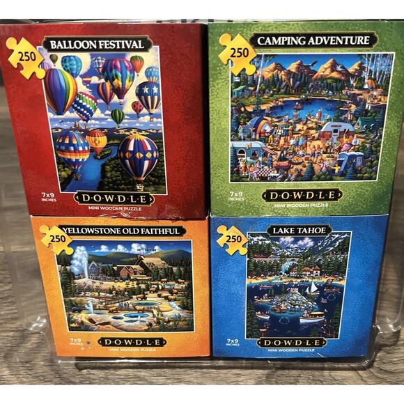 Dowdle 4 Lot Mini Wooden Puzzle 250 pcs Camps Balloons, Lake Tahoe, Yellowstone - Picture 1 of 5